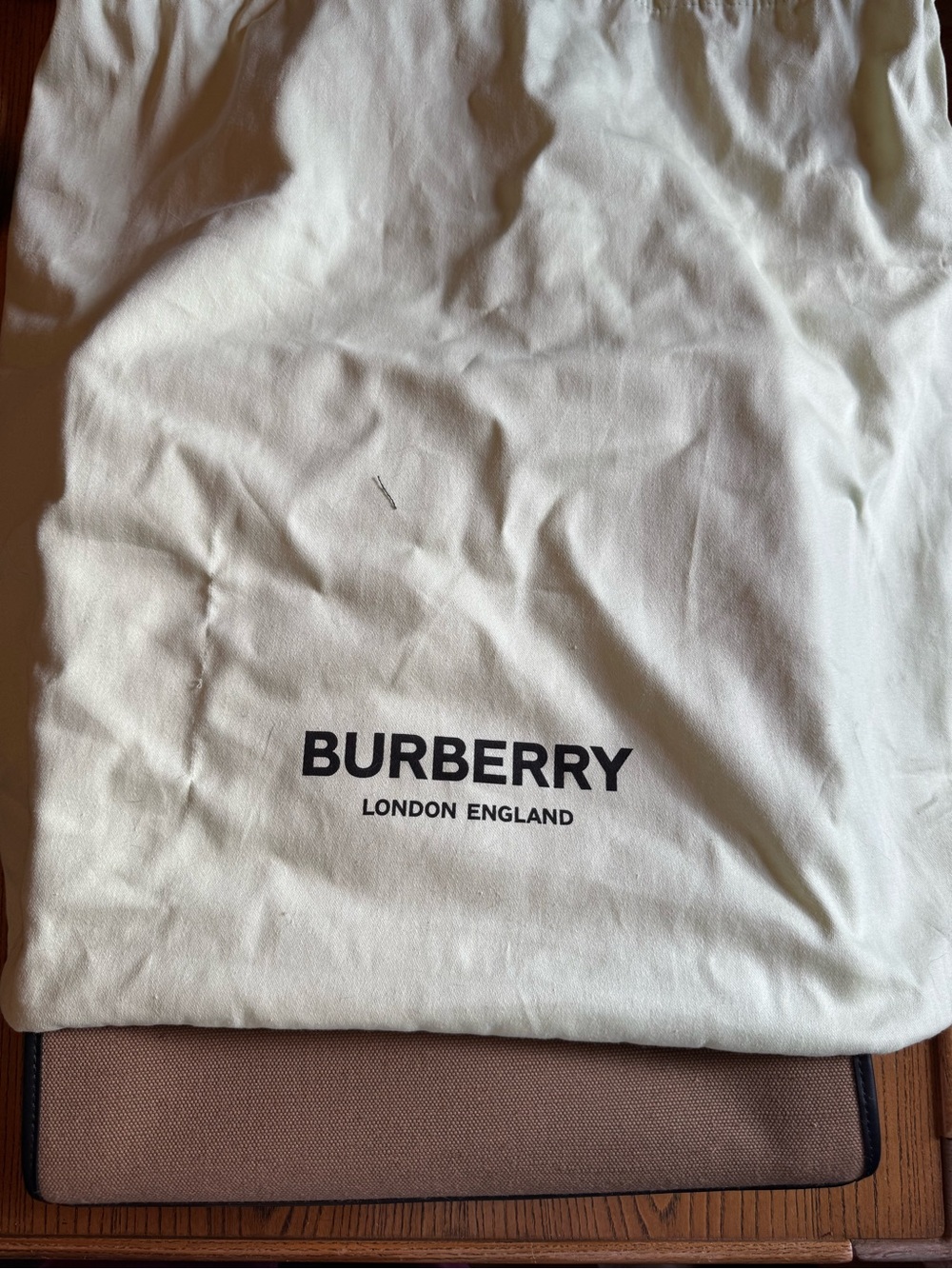 Burberry Tan Canvas with Black Leather Pocket Tote - Picture 5 of 5